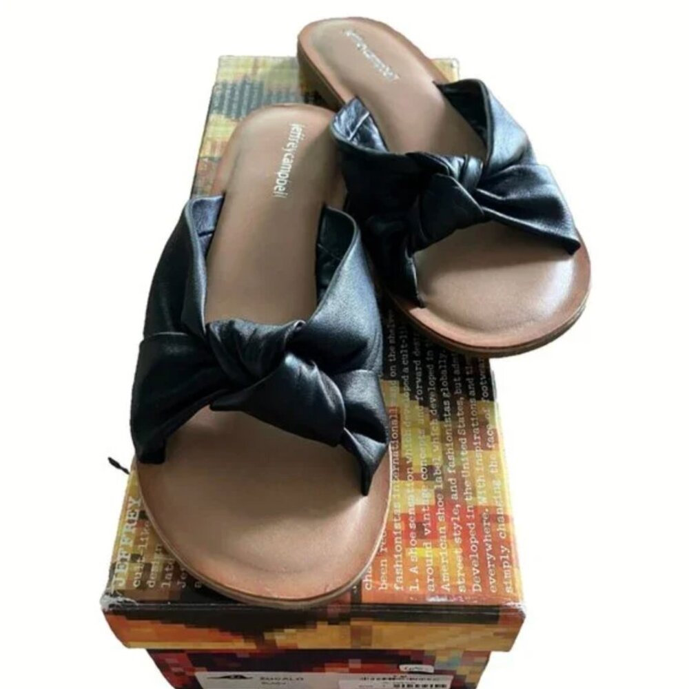 Jeffrey Campbell Zocalo Black Leather Slide Sandals Womens 7/38 Flat Bow Slip On